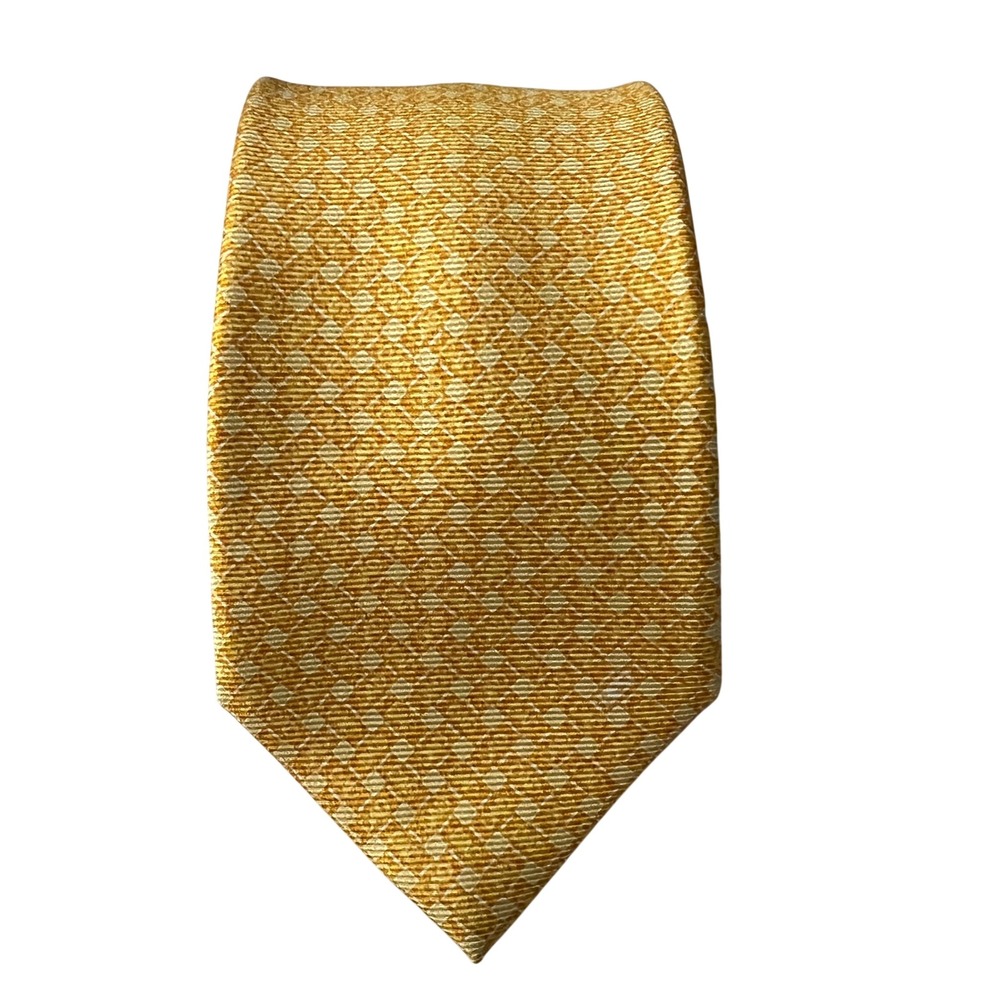 Bvlgari Silk Tie Mens One Size Yellow Geometric Diamond Pattern Made in Italy
